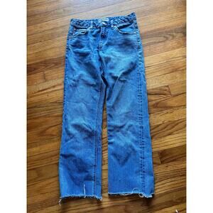 Bayeas High Rise Wide Leg Blue Jeans Raw Frayed Hem Trendy Denim Size 25